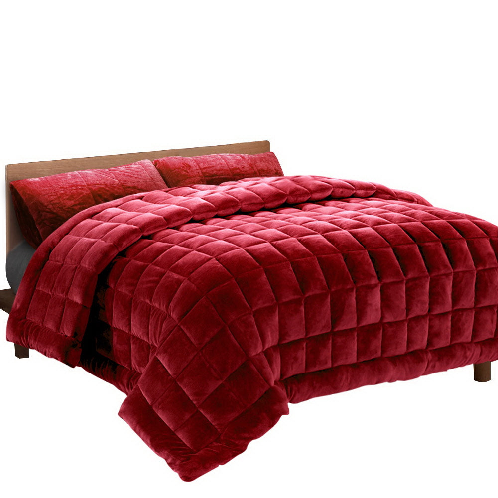 Giselle Bedding Faux Mink Quilt King Size Burgundy-0