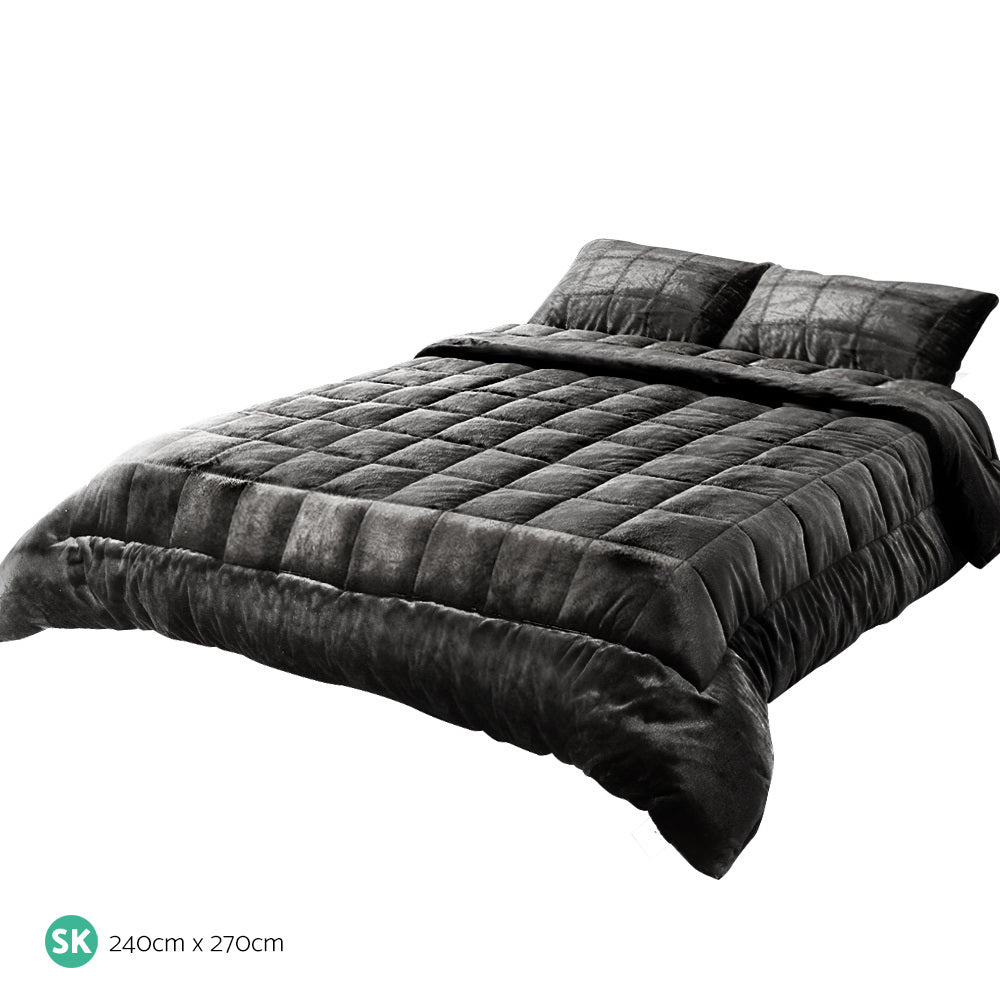 Giselle Bedding Faux Mink Quilt Super King Charcoal-1