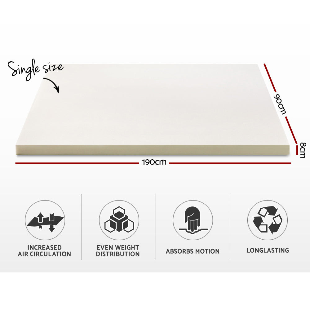 Giselle Bedding Memory Foam Mattress Topper w/Cover 8cm - Single-1