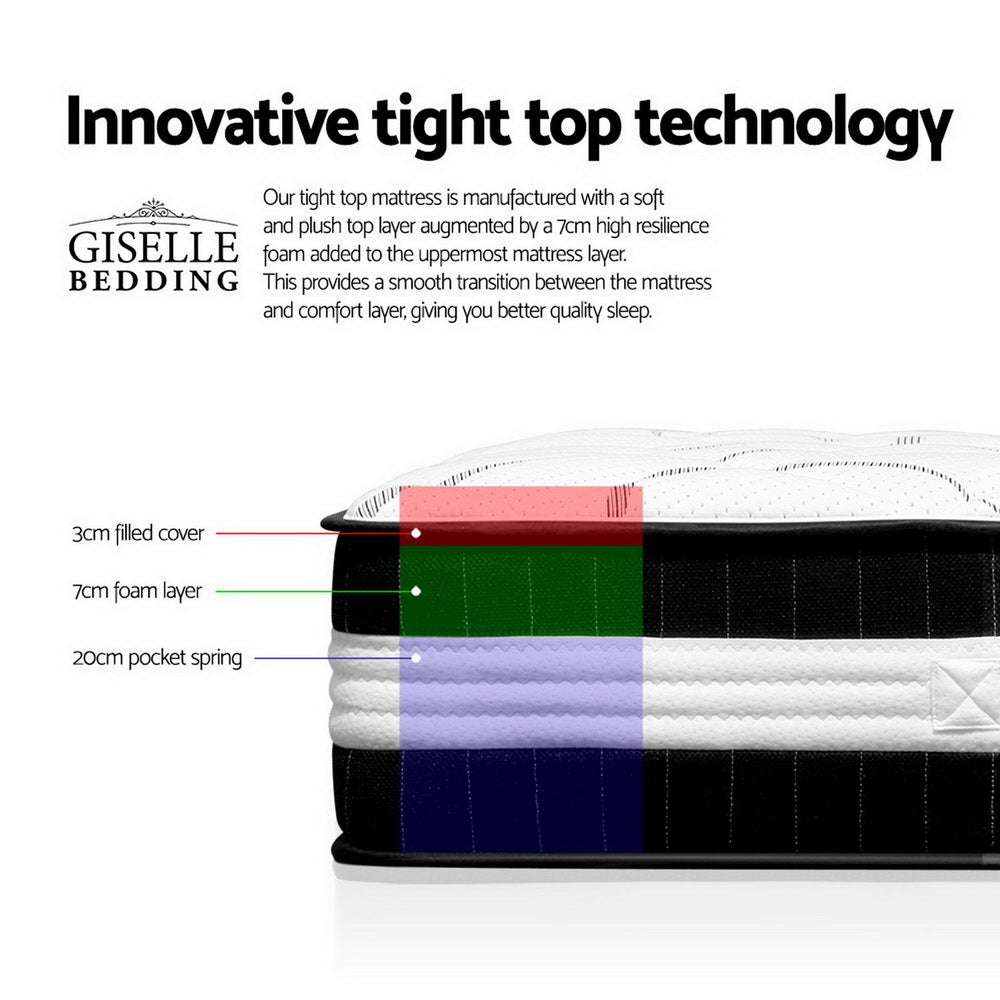 Giselle Bedding Mykonos Euro Top Pocket Spring Mattress 30cm Thick Queen-4