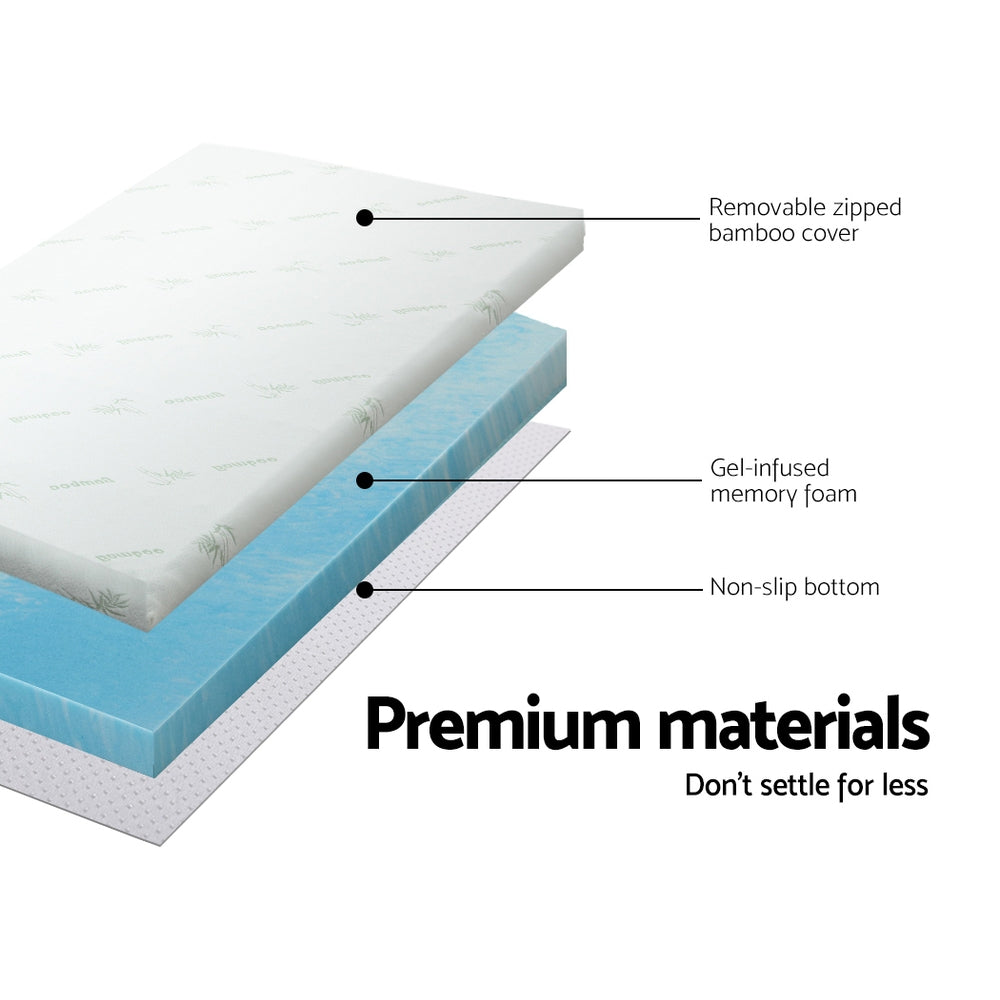 Giselle Cool Gel Memory Foam Topper Mattress Toppers w/ Bamboo Cover 5cm QUEEN-5