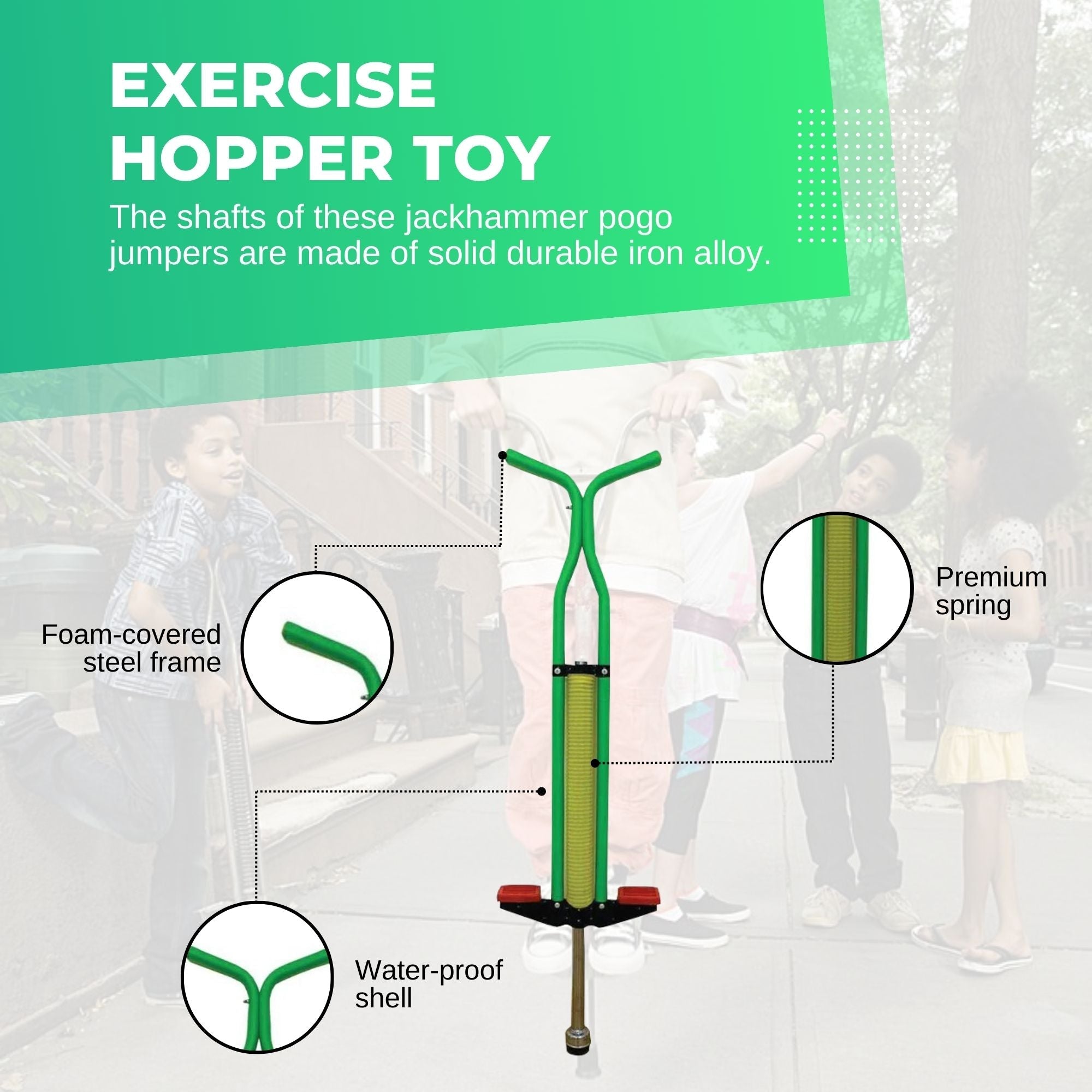 Green Pogo Stick Kids - Childrens Jumping Jackhammer Exercise Hopper Toy-6