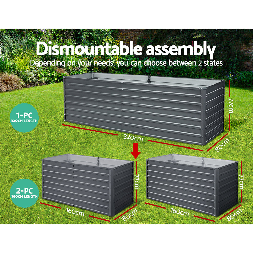 Greenfingers Garden Bed 320 x 80 x 77cm Galvanised Steel Raised Planter 2N1-3