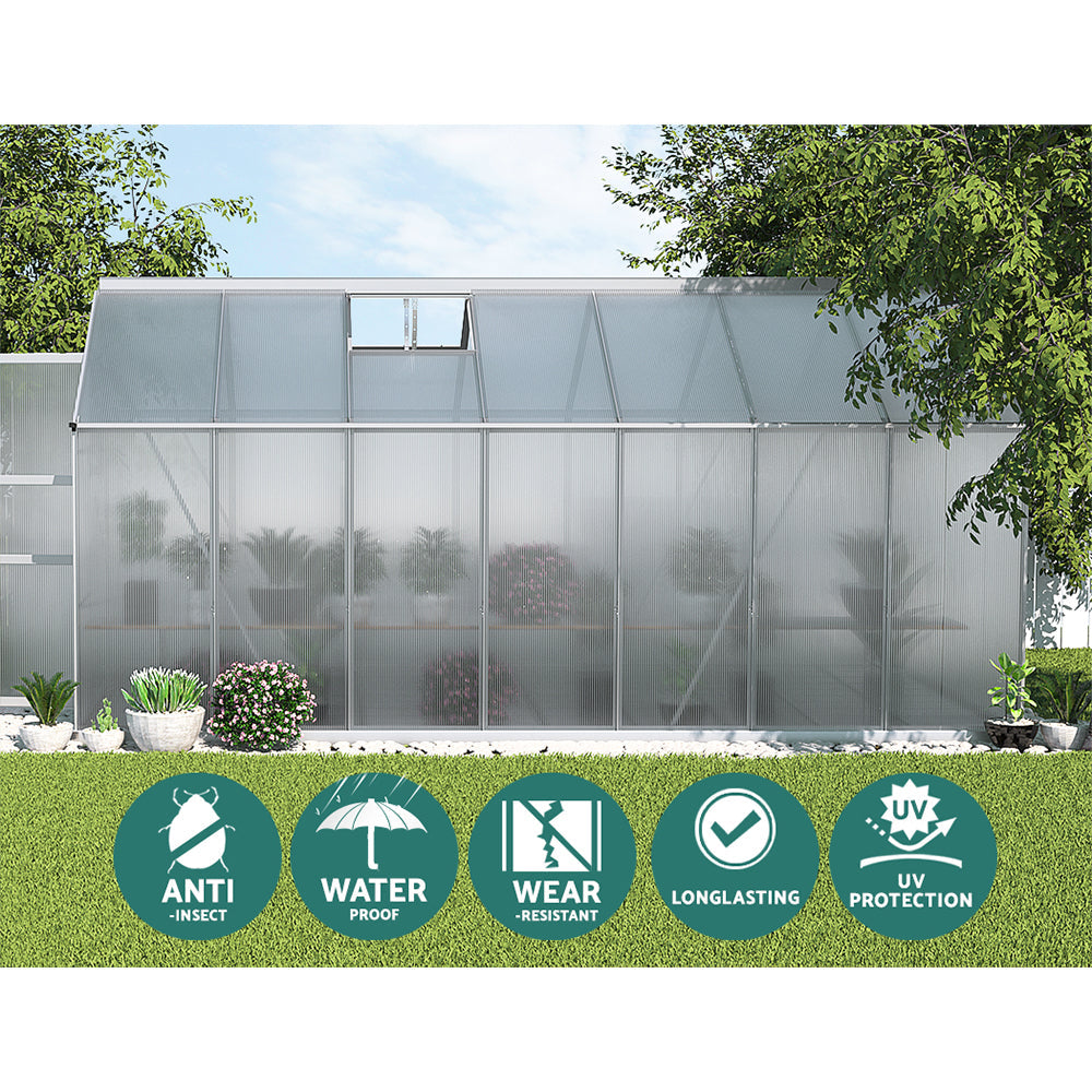 Greenfingers Greenhouse Aluminium Green House Garden Shed Polycarbonate 4.1x2.5M-4