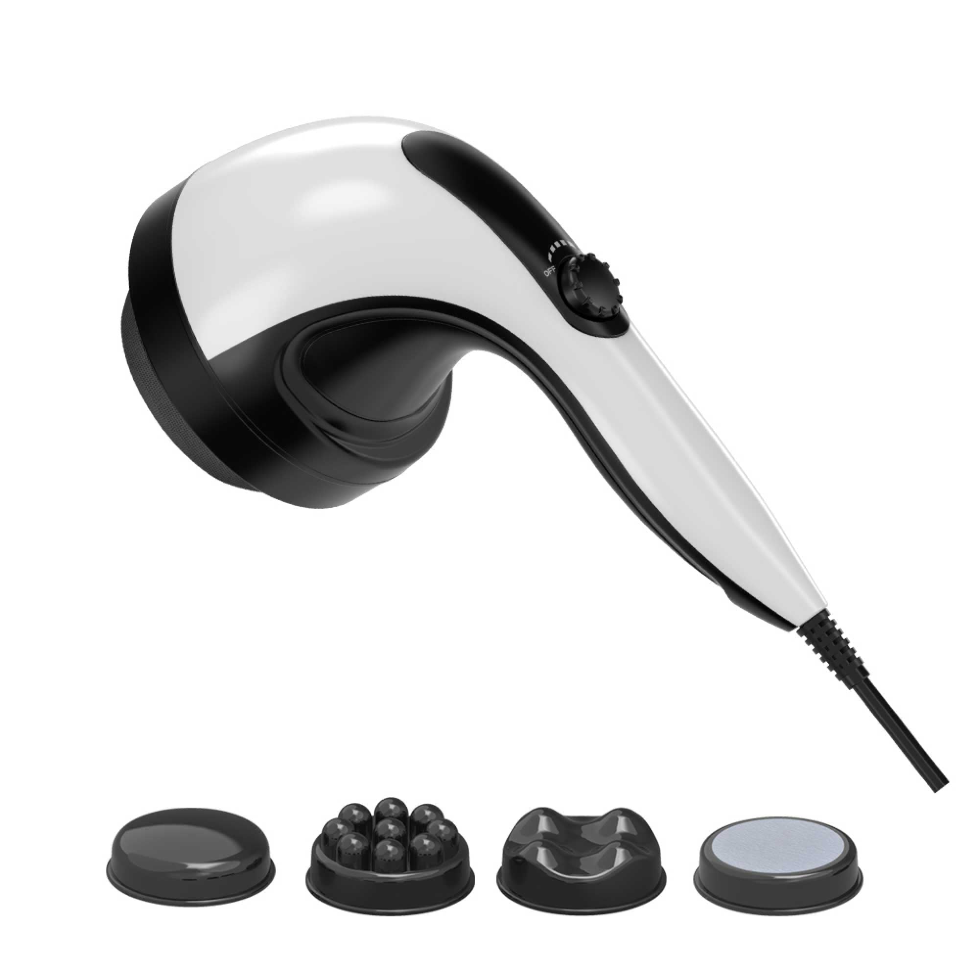 Handheld Vibration Massager Black - 4 Interchangeable Heads Adjustable Speed-1