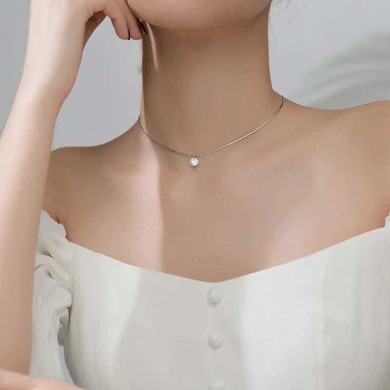 Modian Pure 925 Sterling Silver Dazzling AAA Zircon Round Pendant Necklace for Women Fashion Choker Necklace Fine Jewelry