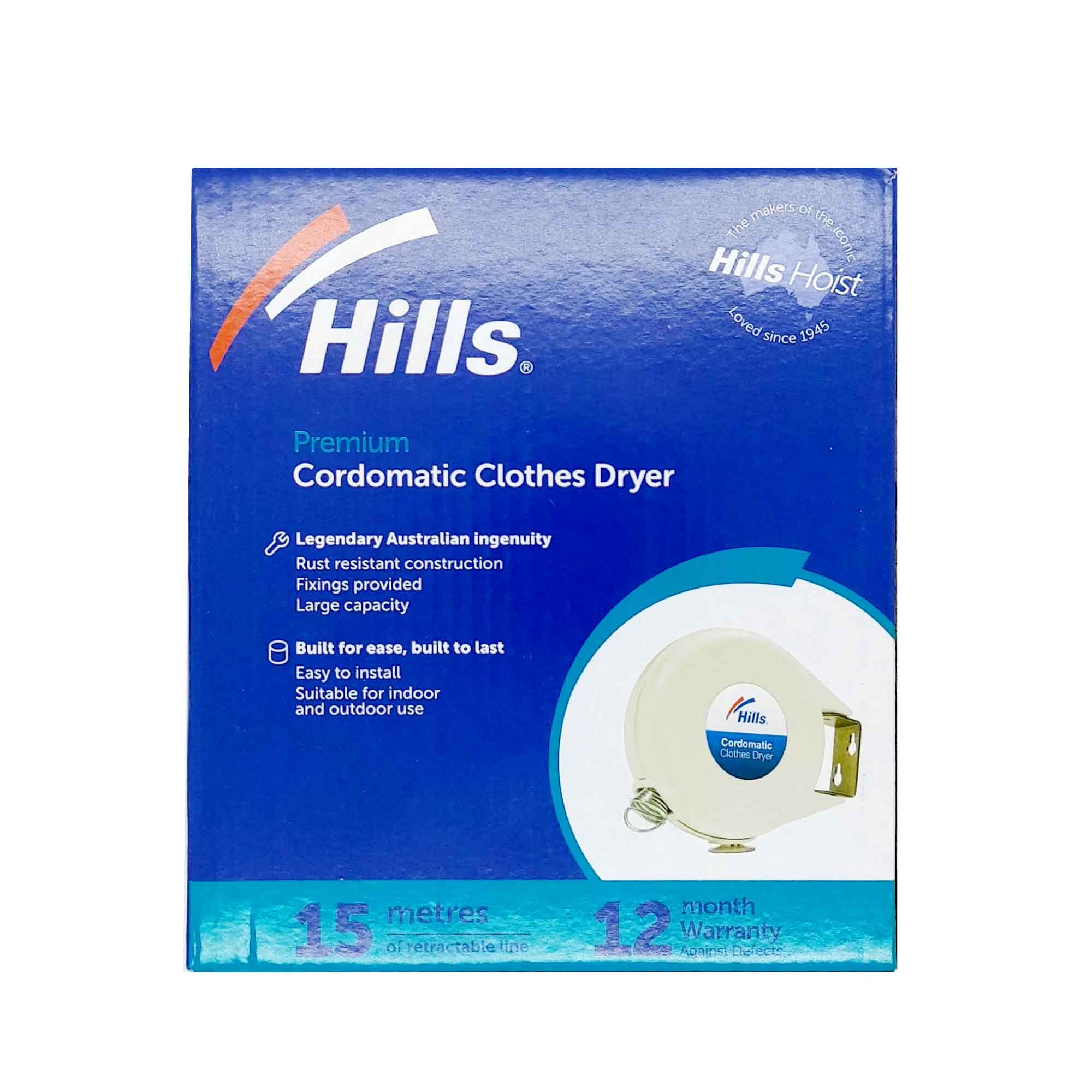 Hills Cordomatic Clothesline 15m Retractable Indoor Outdoor Mounted Washing Line-2
