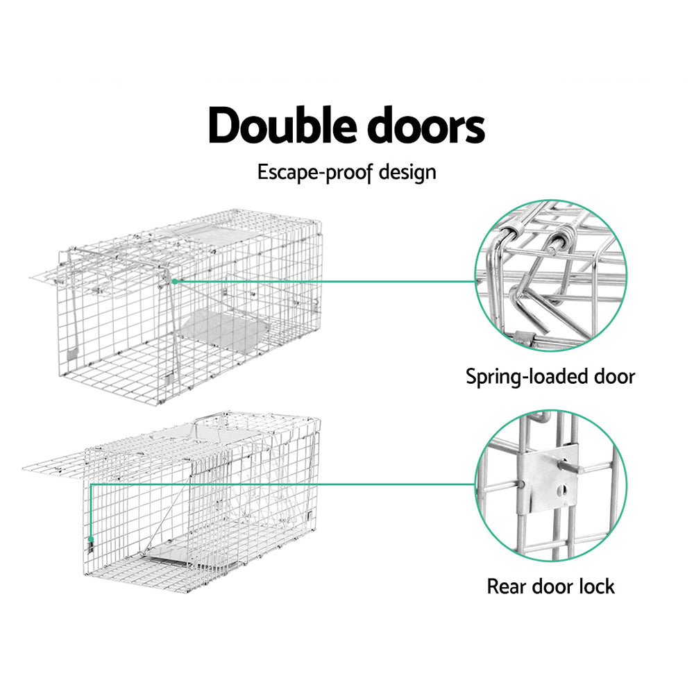Humane Animal Trap Cage 66 x 23 x 25cm - Silver-3