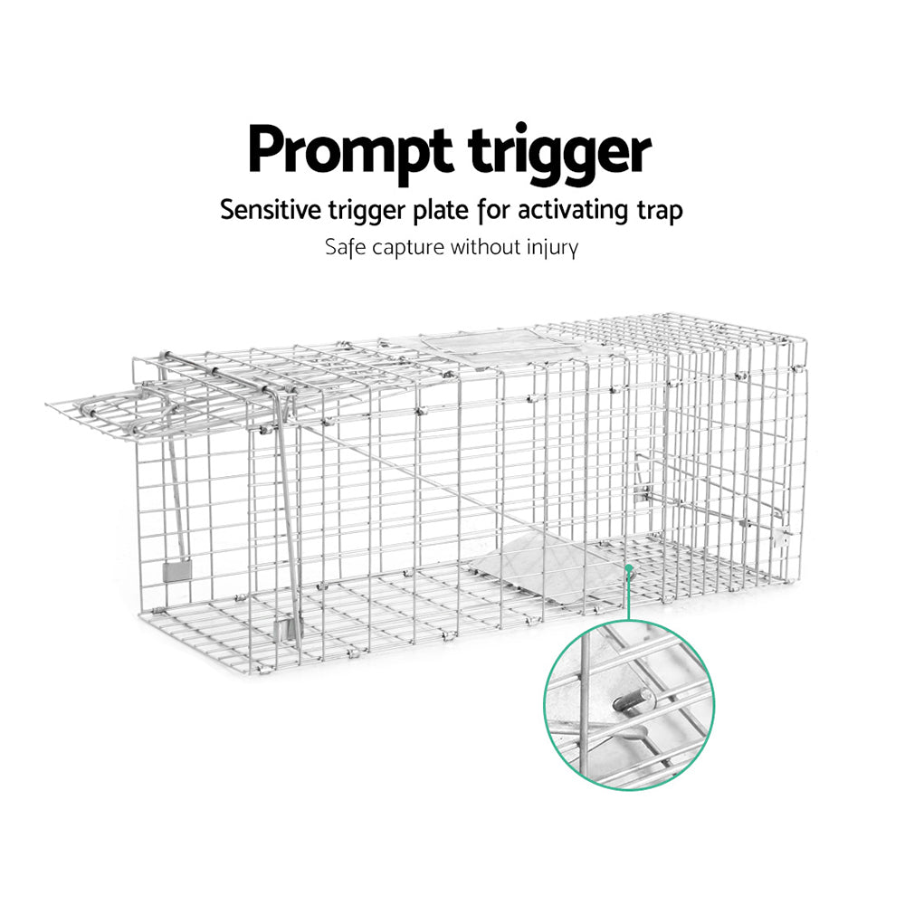 Humane Animal Trap Cage 66 x 23 x 25cm - Silver-4
