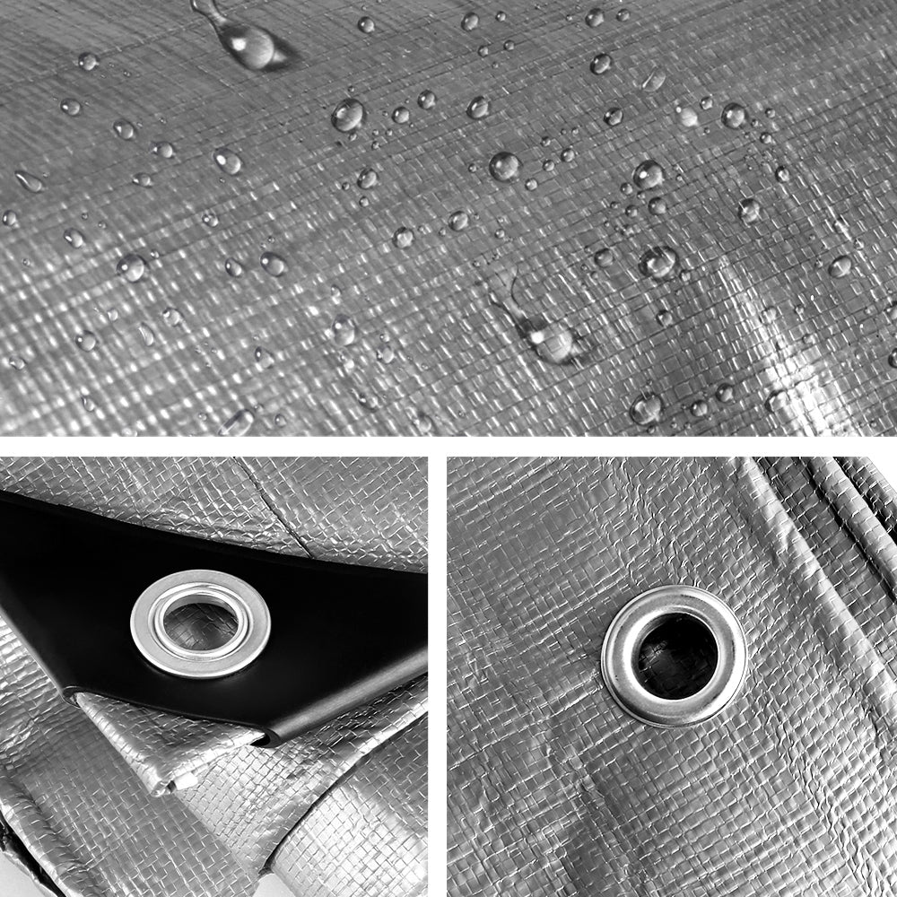 Instahut 3.6x4.8m Tarp Camping Tarps Poly Tarpaulin Heavy Duty Cover 180gsm Silver-2