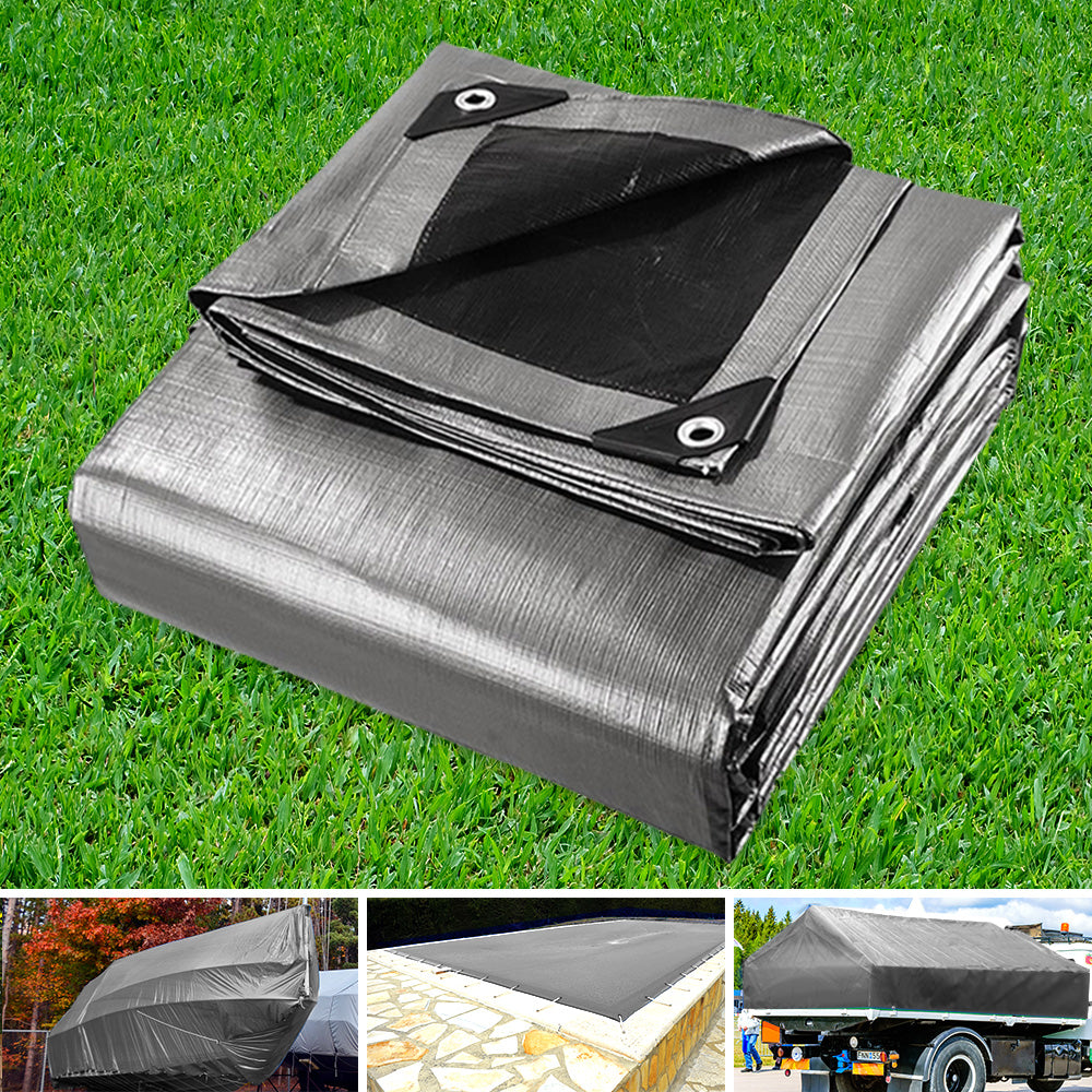 Instahut 3.6x4.8m Tarp Camping Tarps Poly Tarpaulin Heavy Duty Cover 180gsm Silver-7