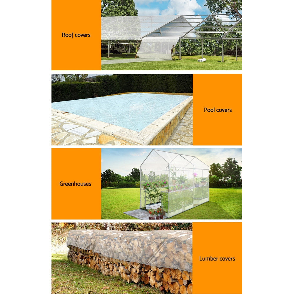 Instahut 6x9m Tarp Camping Tarps Poly Tarpaulin Heavy Duty Cover 135gsm Clear-5