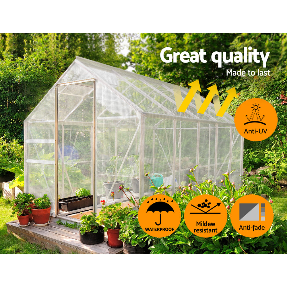 Instahut 9x12m Tarp Camping Tarps Poly Tarpaulin Heavy Duty Cover 135gsm Clear-3