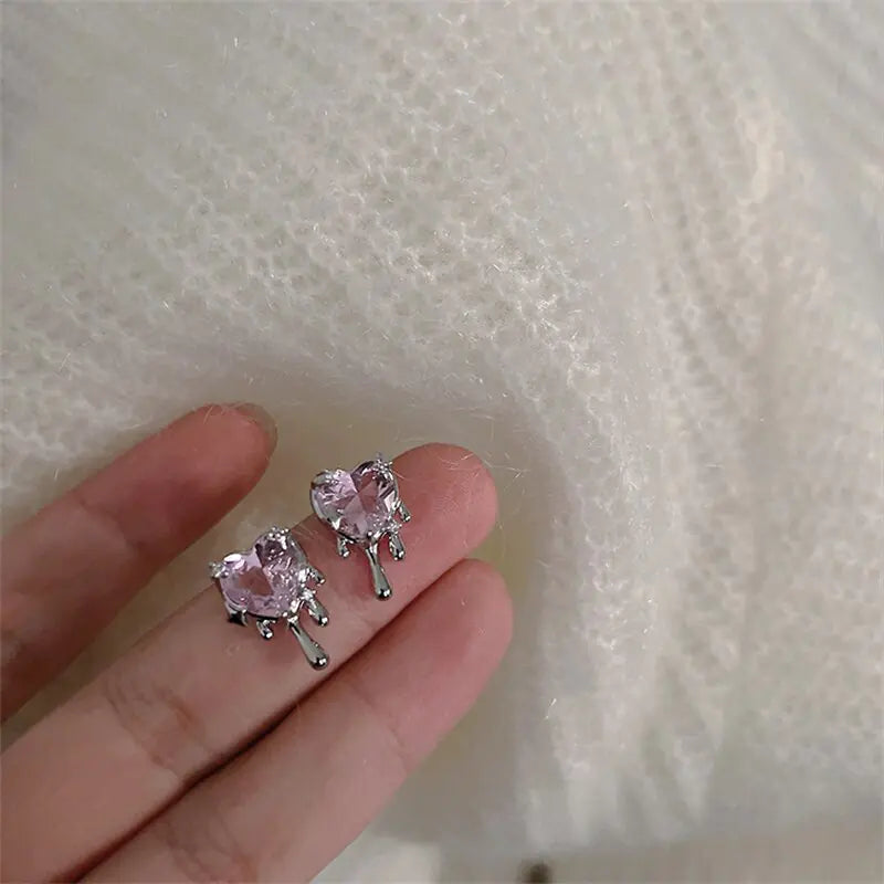 Pink Crystal Heart Aesthetic Earrings