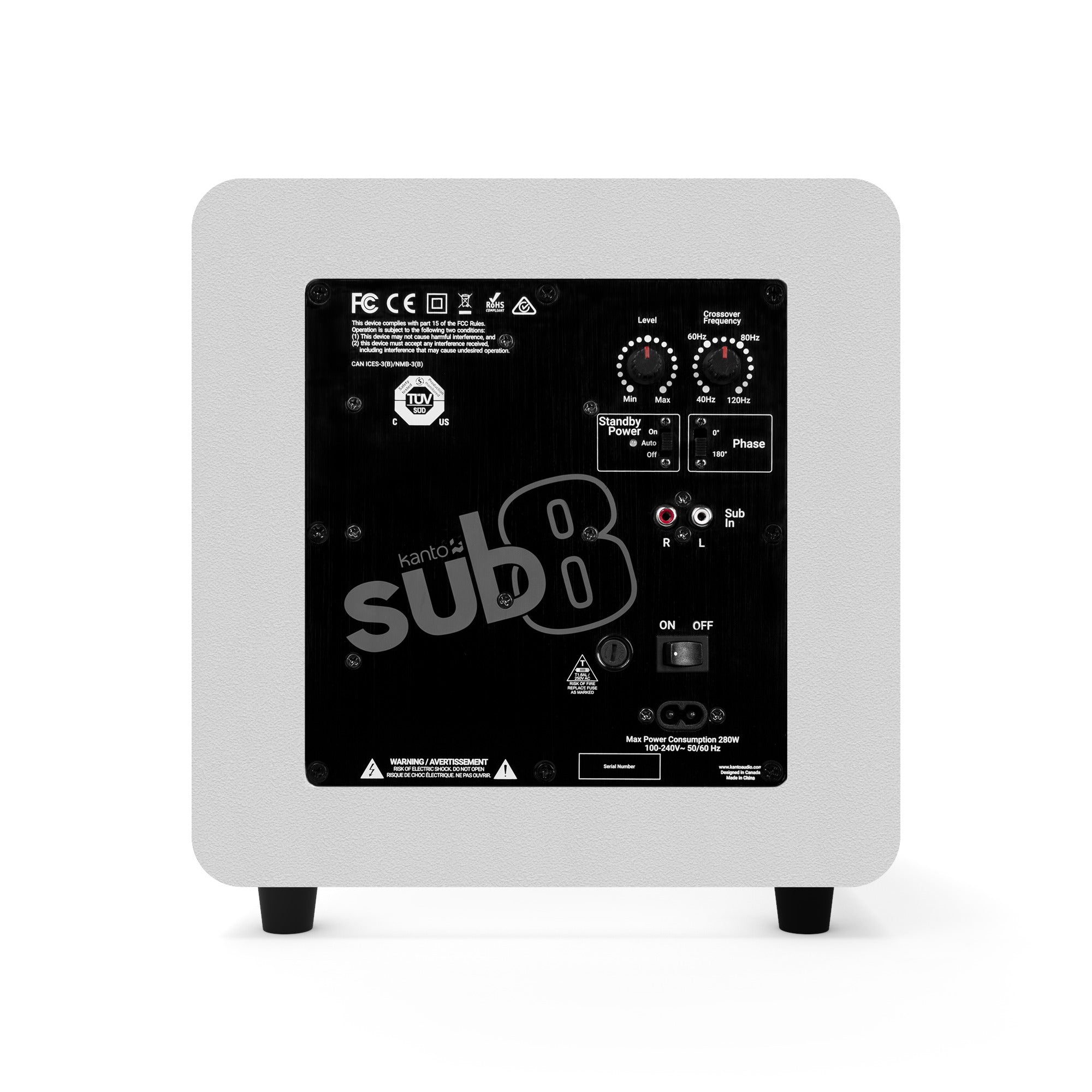 Kanto SUB8 300W 8" Sealed Powered Subwoofer, Matte White-3