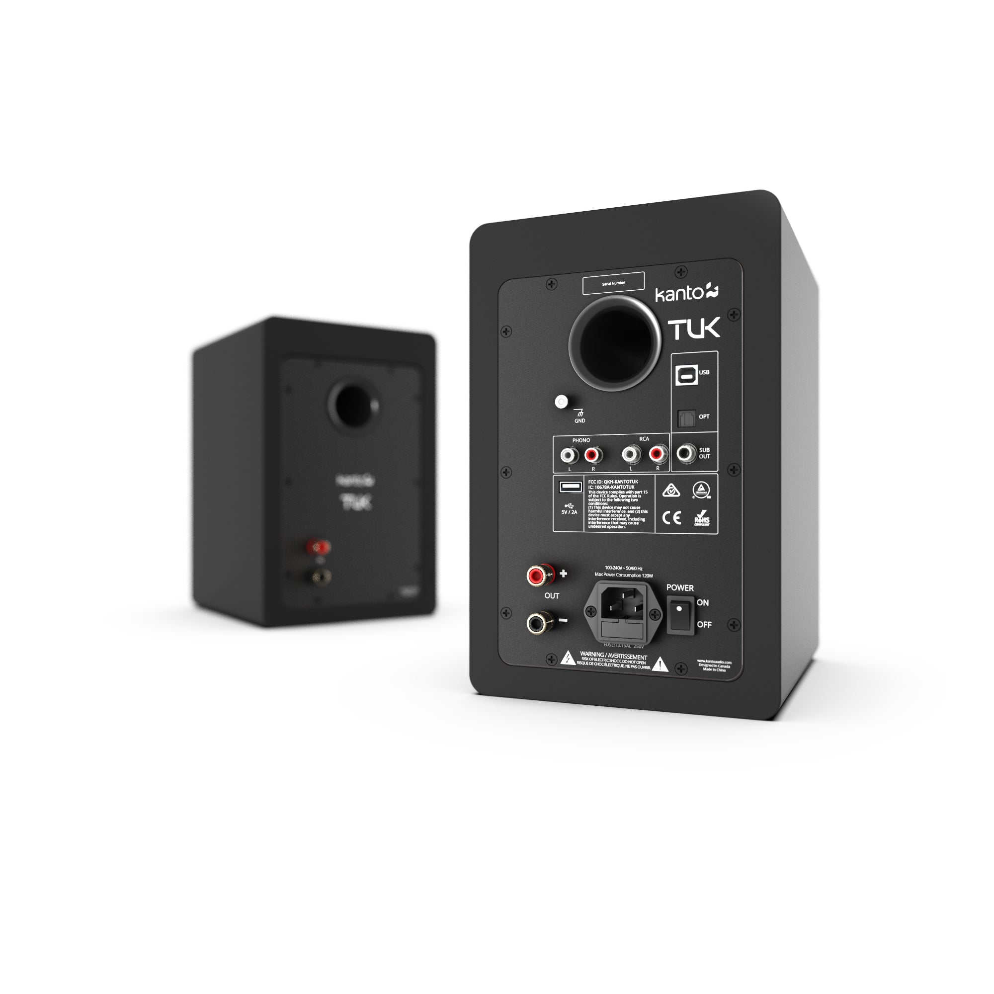 Kanto TUK 260W Powered Bookshelf Speakers with Headphone Out, USB Input, Dedicated Phono Pre-amp, Bluetooth - Pair, Matte Black-3