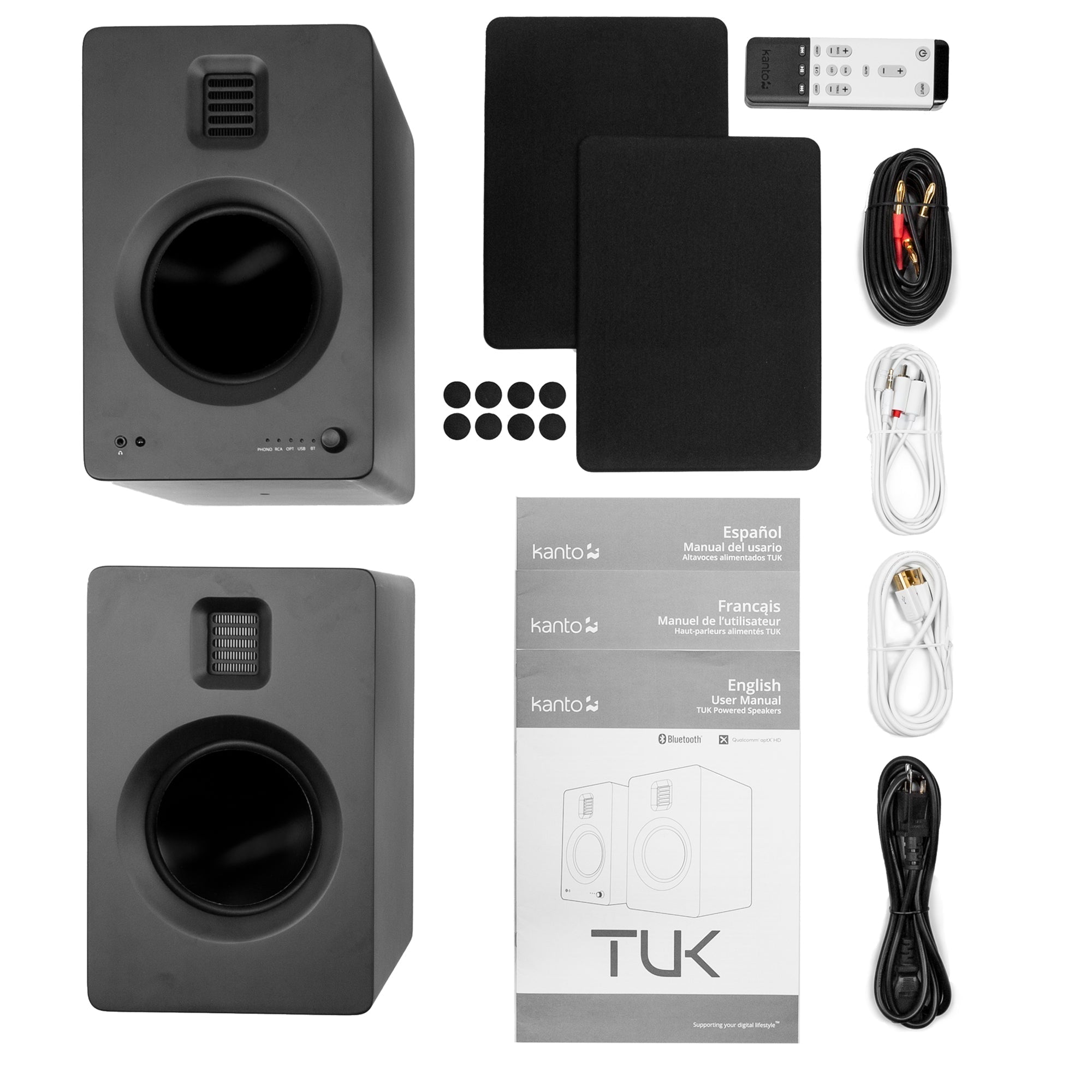 Kanto TUK 260W Powered Bookshelf Speakers with Headphone Out, USB Input, Dedicated Phono Pre-amp, Bluetooth - Pair, Matte Black-5