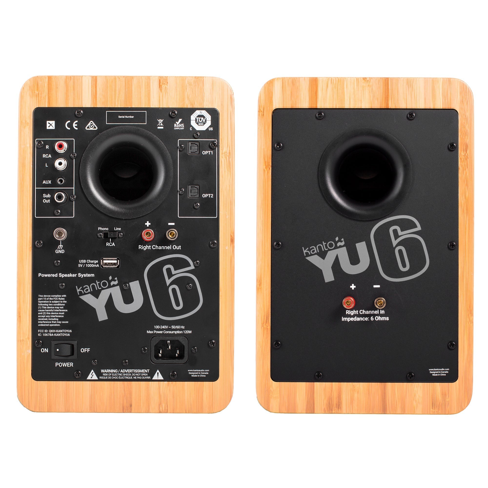 Kanto YU6 200W Powered Bookshelf Speakers with Bluetooth® and Phono Preamp - Pair, Bamboo-4