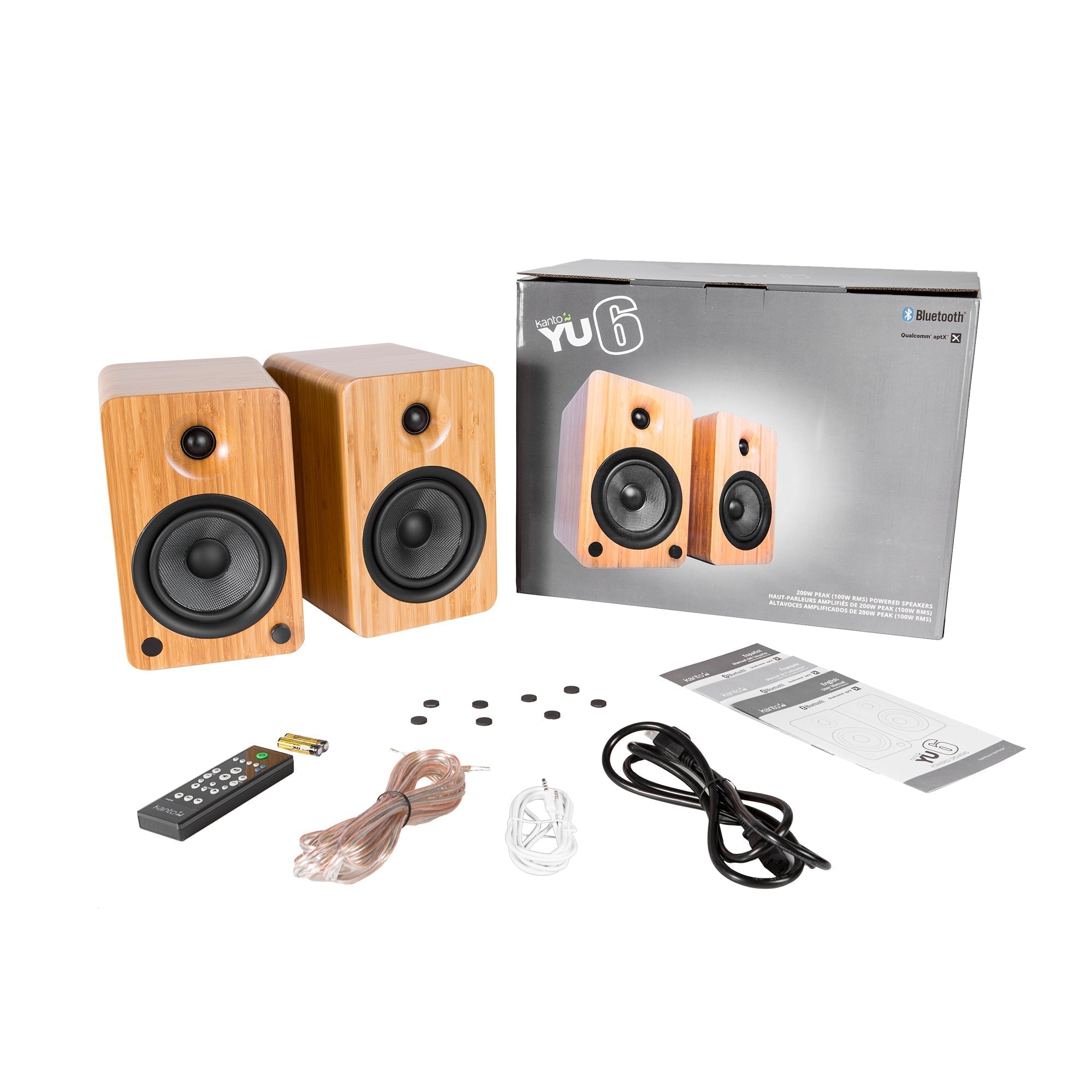 Kanto YU6 200W Powered Bookshelf Speakers with Bluetooth® and Phono Preamp - Pair, Bamboo-5