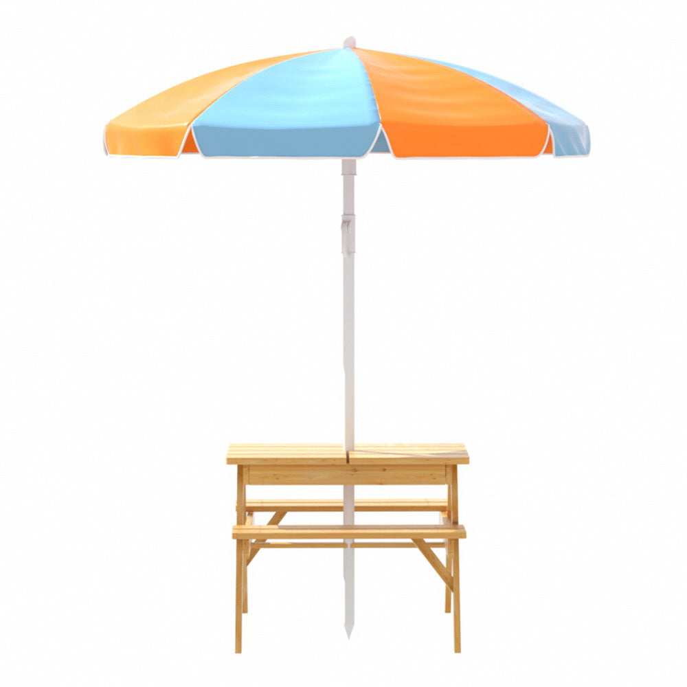 Keezi Kids Outdoor Table and Chairs Picnic Bench Set Umbrella Water Sand Pit Box-2