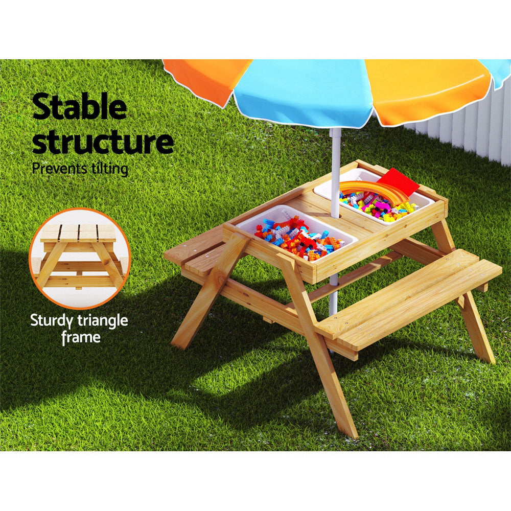 Keezi Kids Outdoor Table and Chairs Picnic Bench Set Umbrella Water Sand Pit Box-4