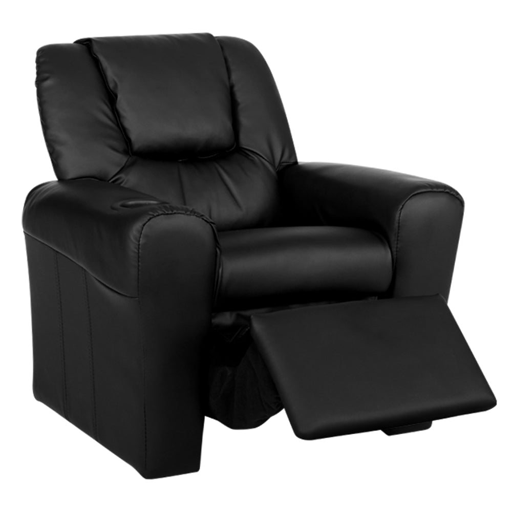 Keezi Kids Recliner Chair Black PU Leather Sofa Lounge Couch Children Armchair-2
