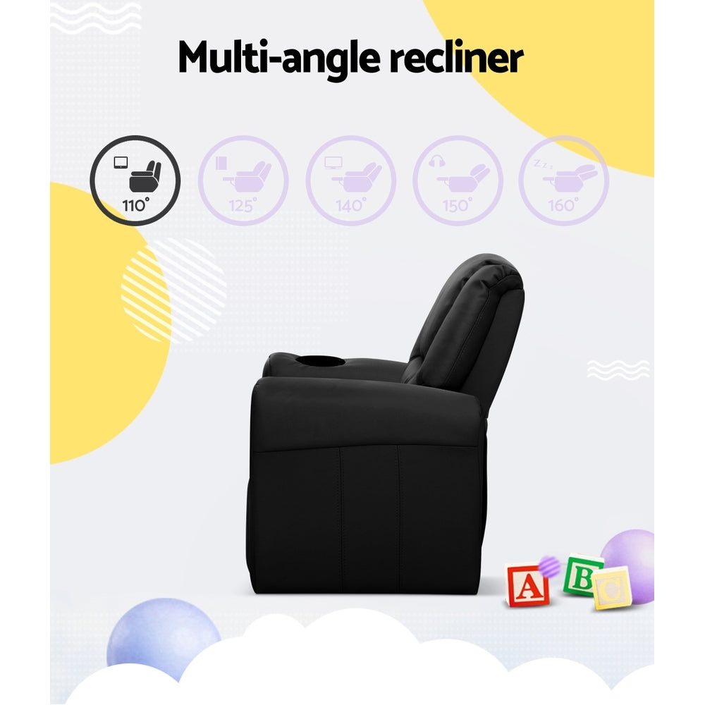 Keezi Kids Recliner Chair Black PU Leather Sofa Lounge Couch Children Armchair-4