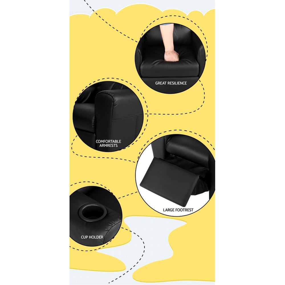 Keezi Kids Recliner Chair Black PU Leather Sofa Lounge Couch Children Armchair-5
