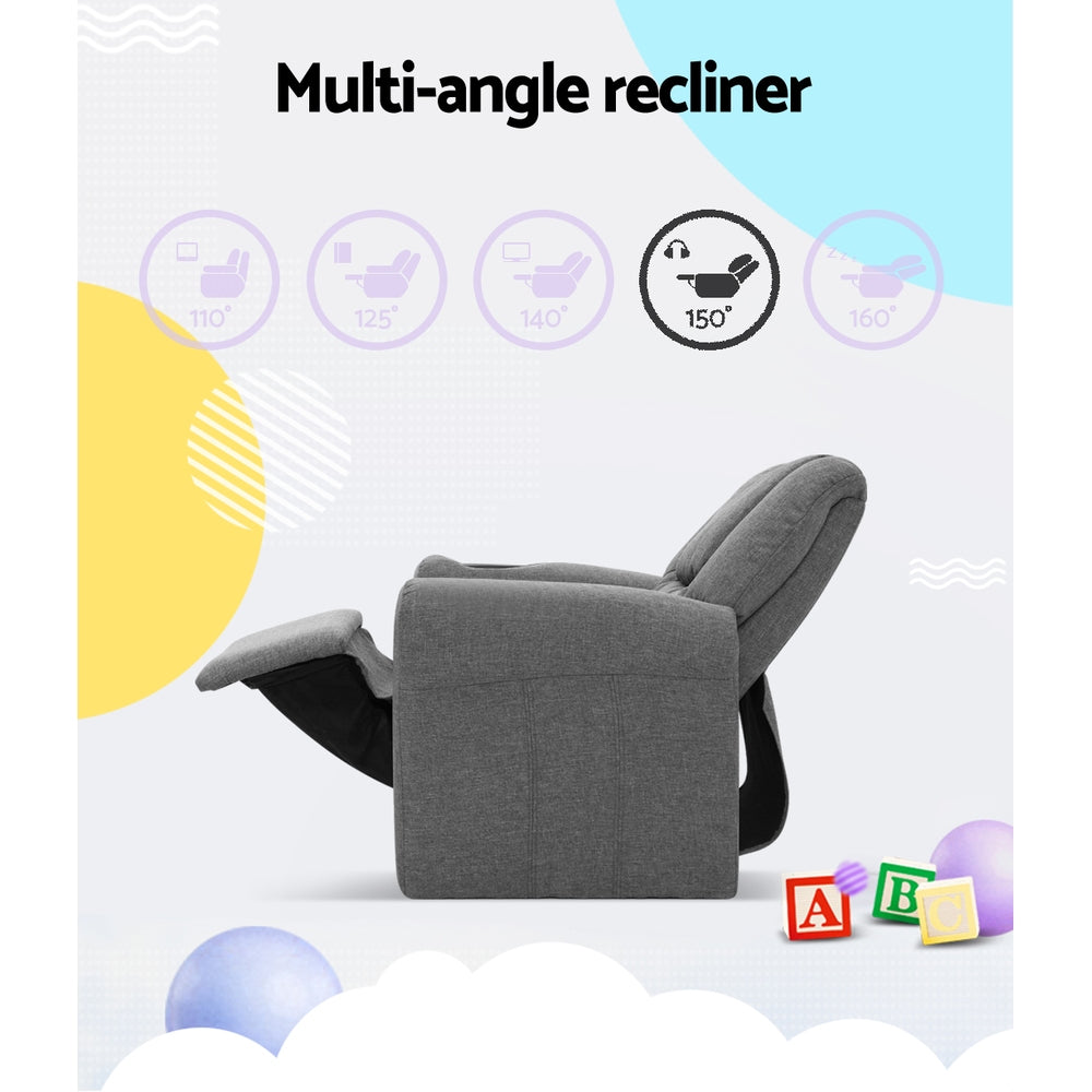 Keezi Kids Recliner Chair Grey Linen Soft Sofa Lounge Couch Children Armchair-4