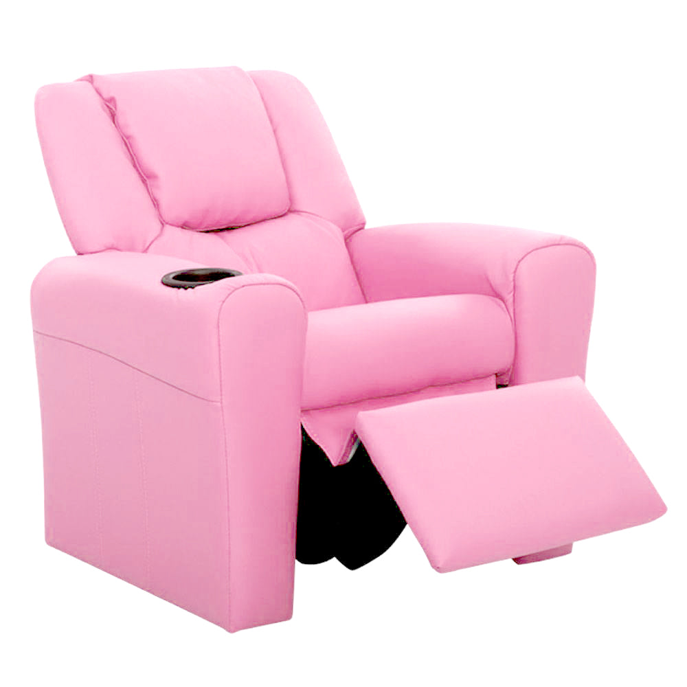 Keezi Kids Recliner Chair Pink PU Leather Sofa Lounge Couch Children Armchair-2