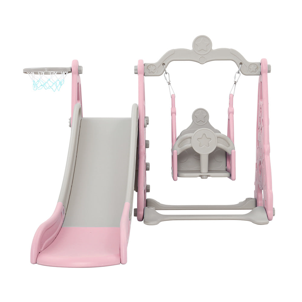 Keezi Kids Slide 170cm Extra Long Swing Basketball Hoop Toddlers PlaySet Pink-2