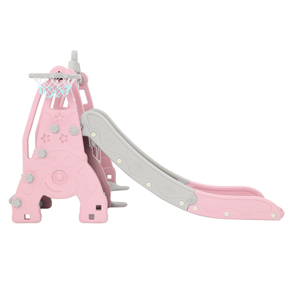 Keezi Kids Slide 170cm Extra Long Swing Basketball Hoop Toddlers PlaySet Pink-3