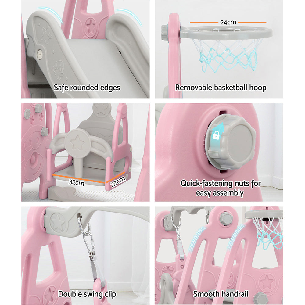 Keezi Kids Slide 170cm Extra Long Swing Basketball Hoop Toddlers PlaySet Pink-5