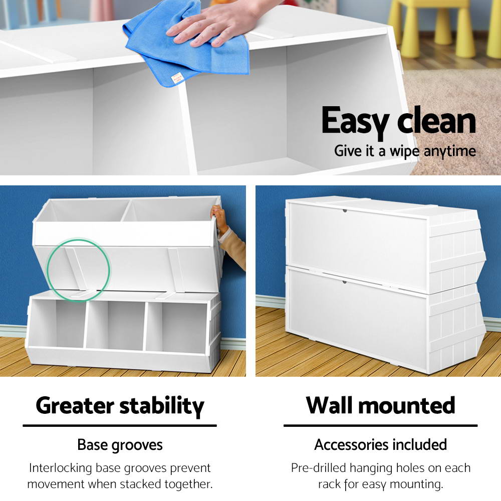 Keezi Kids Toy Box Stackable Bookshelf Storage Organiser Bookcase Shelf-4