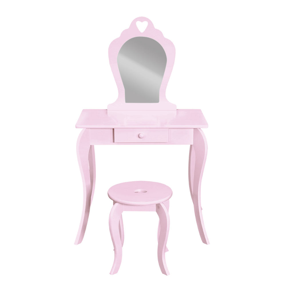 Keezi Pink Kids Vanity Dressing Table Stool Set Mirror Princess Children Makeup-2