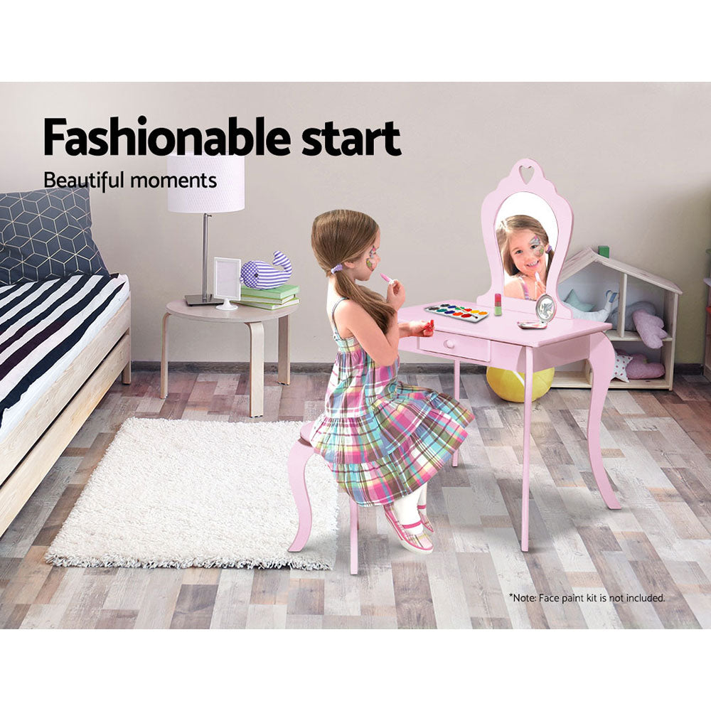 Keezi Pink Kids Vanity Dressing Table Stool Set Mirror Princess Children Makeup-3