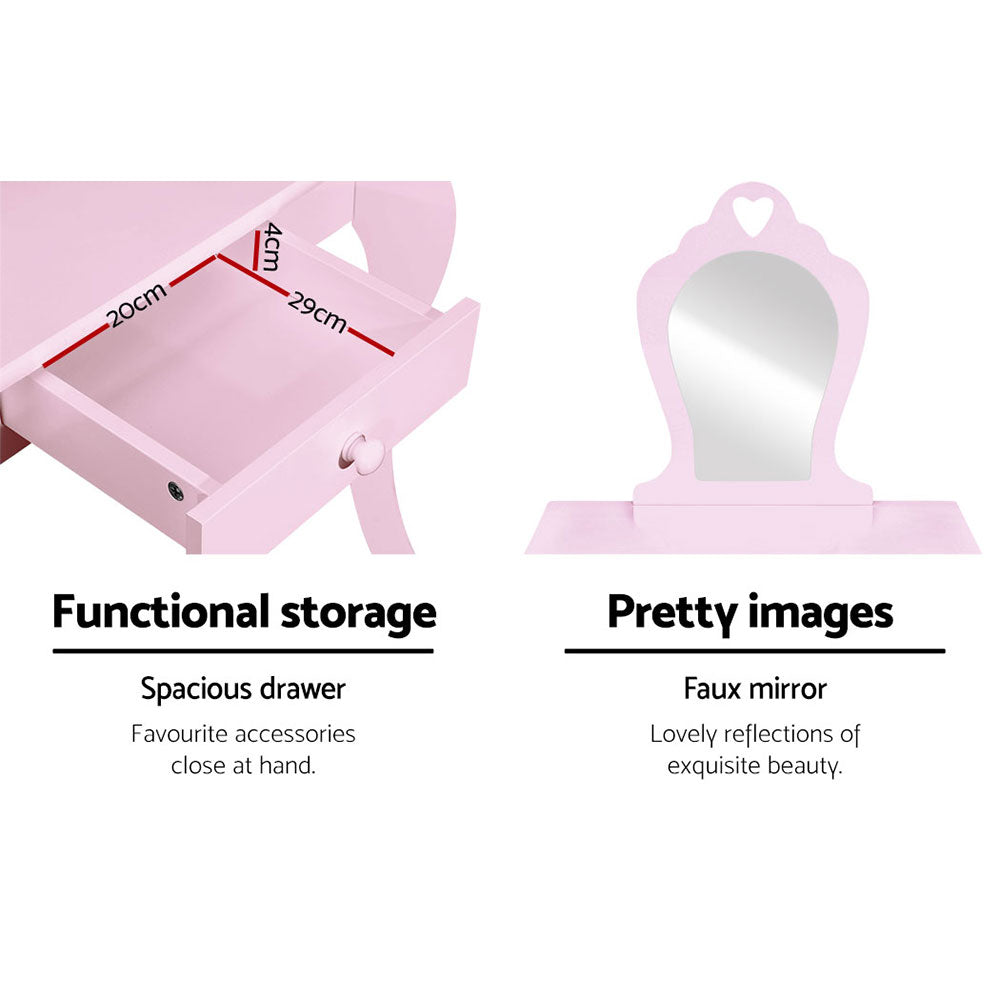 Keezi Pink Kids Vanity Dressing Table Stool Set Mirror Princess Children Makeup-4