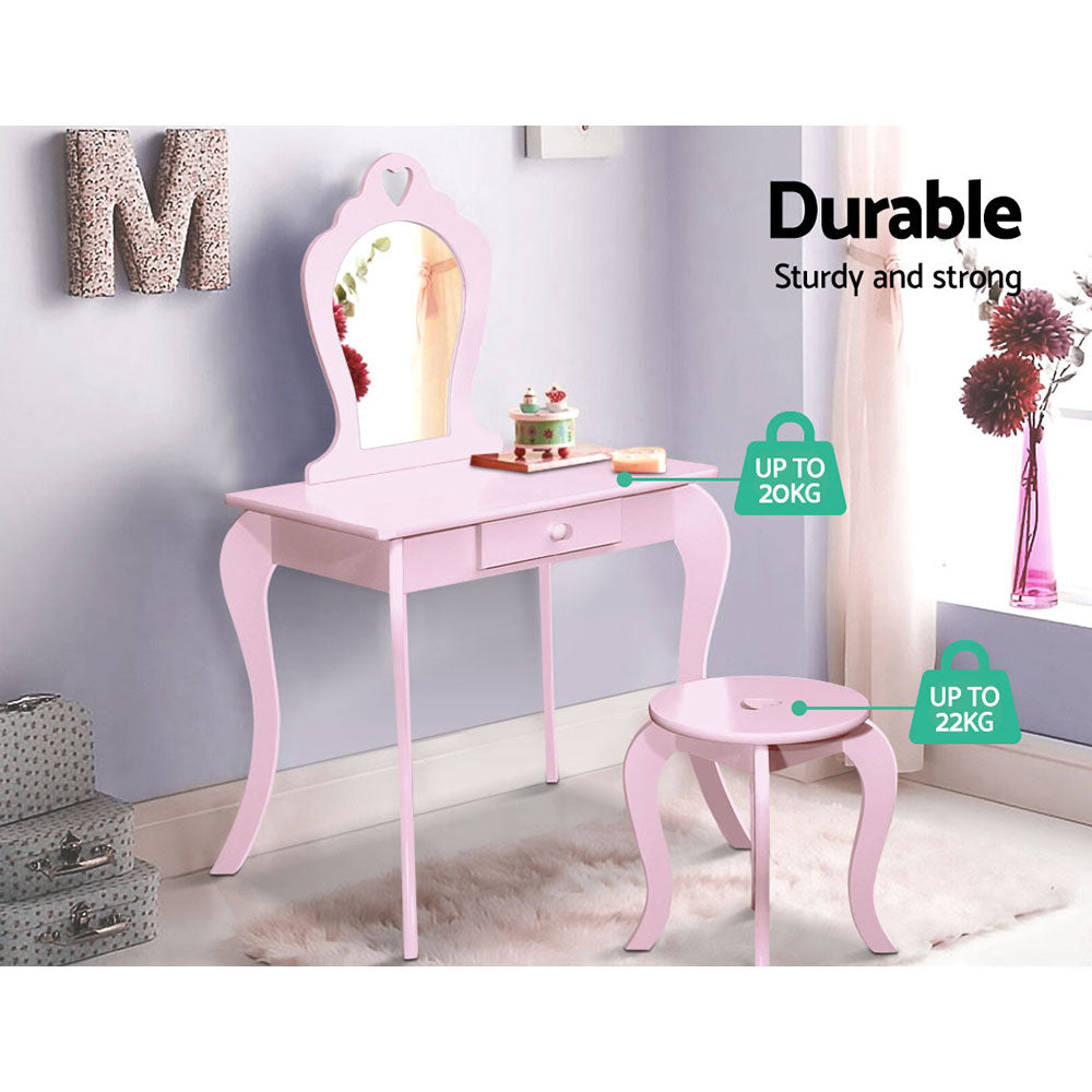 Keezi Pink Kids Vanity Dressing Table Stool Set Mirror Princess Children Makeup-5