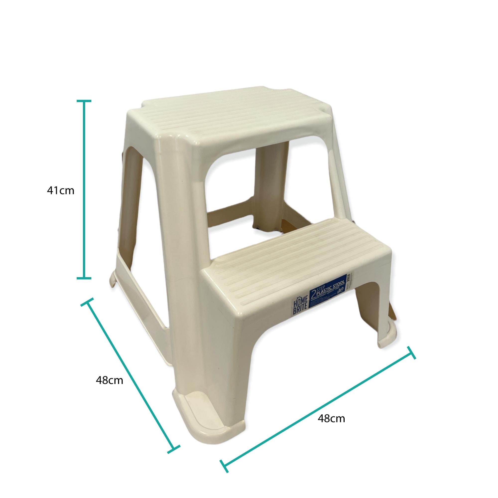 Large Two Step Stool 41cm White Plastic Foot Stairs Step Ladder-1