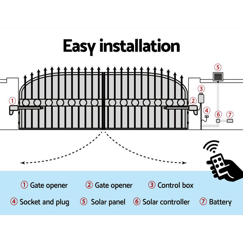 LockMaster Swing Gate Opener Auto 40W Solar Power Electric Remote Control 800KG-6