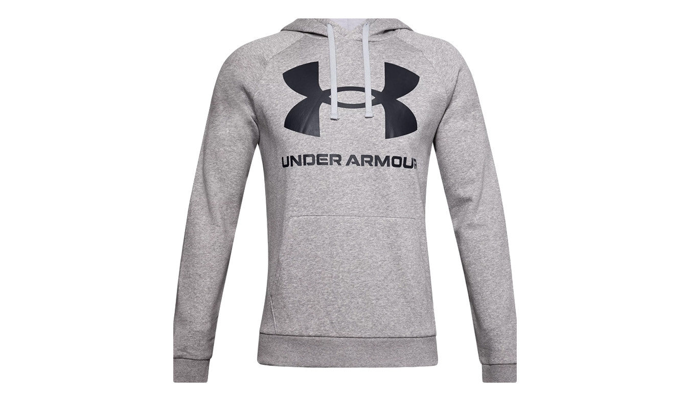 Mens Under Armour Ua Rival Fleece Big Logo Hoodie Sweatshirt Mod Gray/Light Heather/Black-0