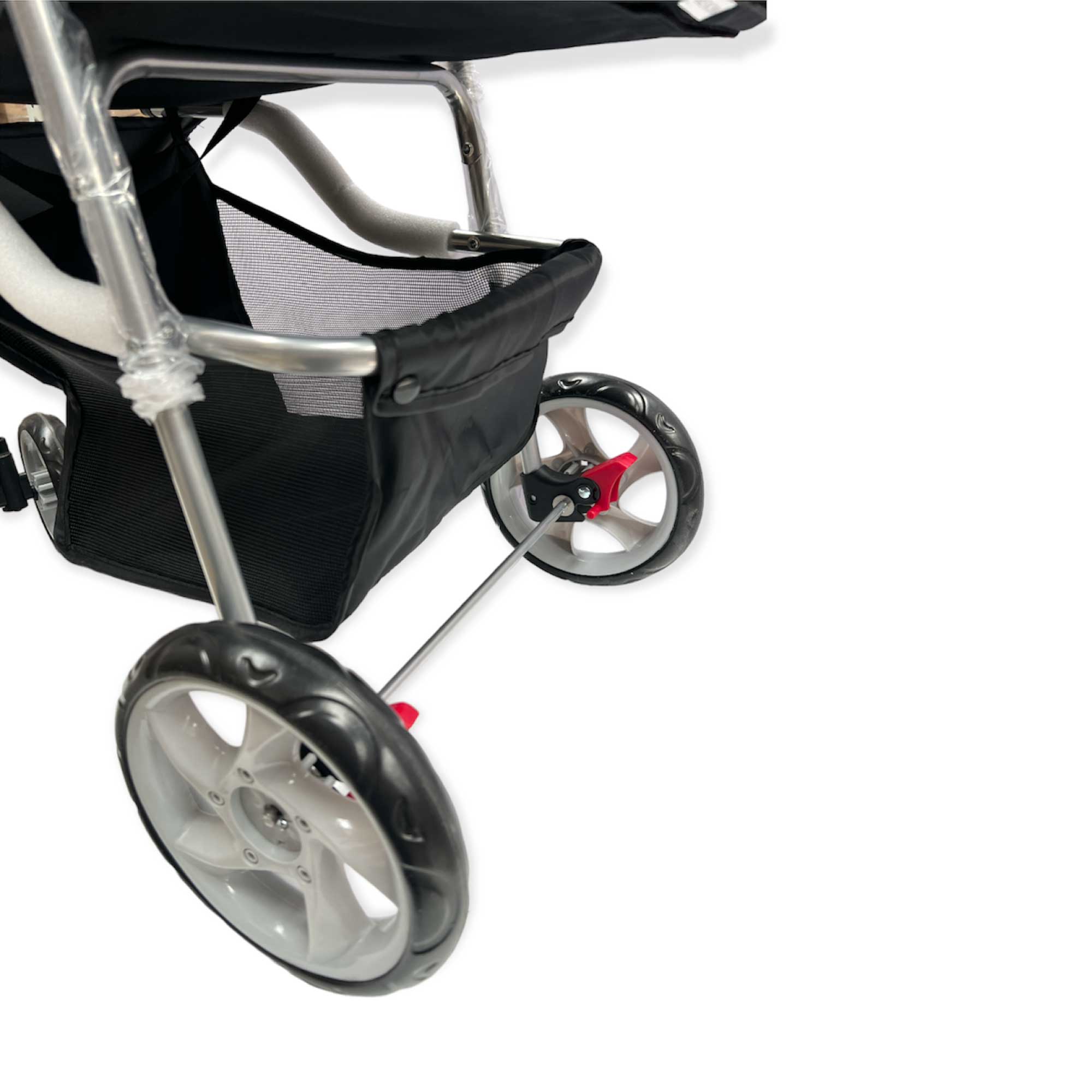 Pet Stroller Pram - Dog or Cat Black 3 Wheeled Folding Travel Buggy Pushchair-2