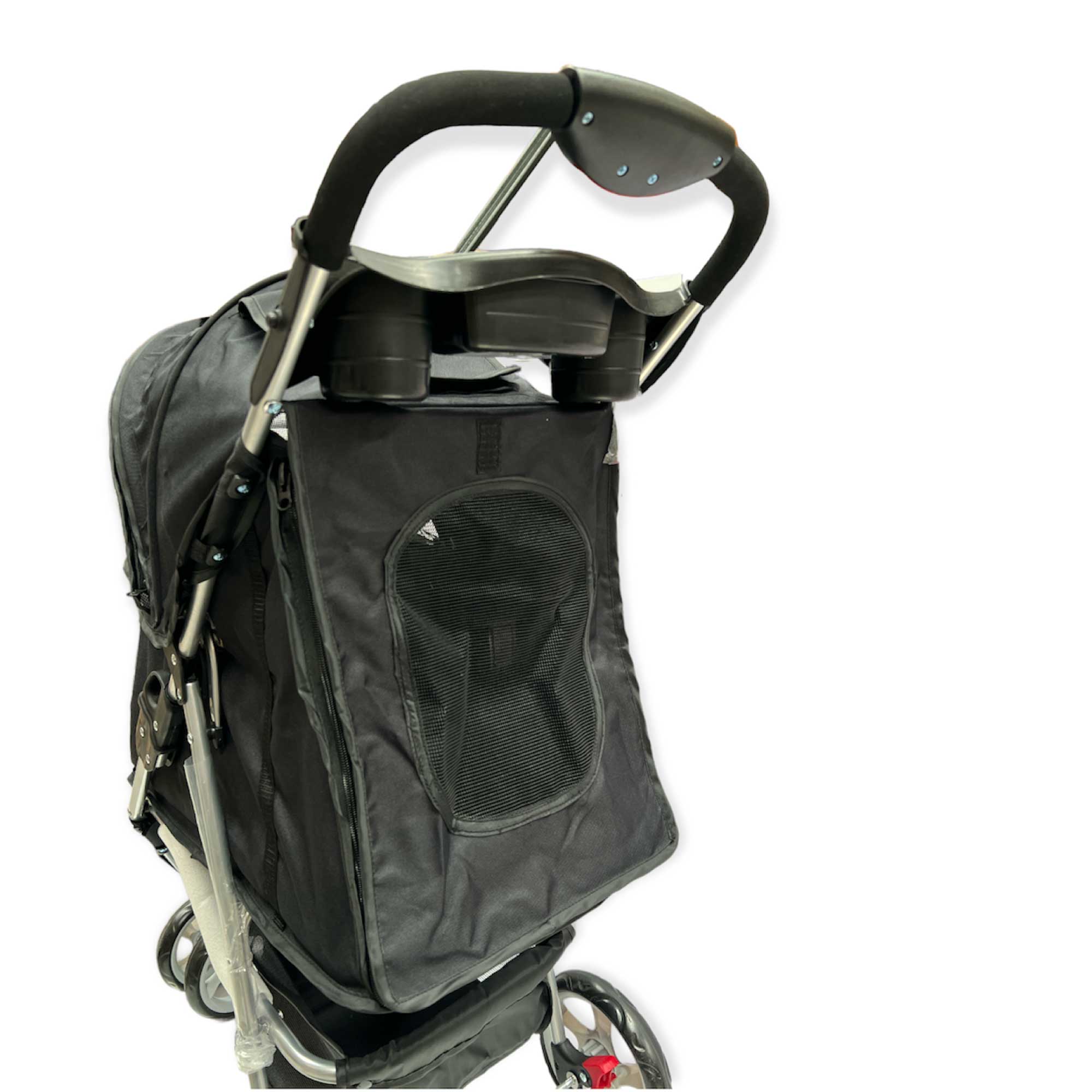 Pet Stroller Pram - Dog or Cat Black 3 Wheeled Folding Travel Buggy Pushchair-3