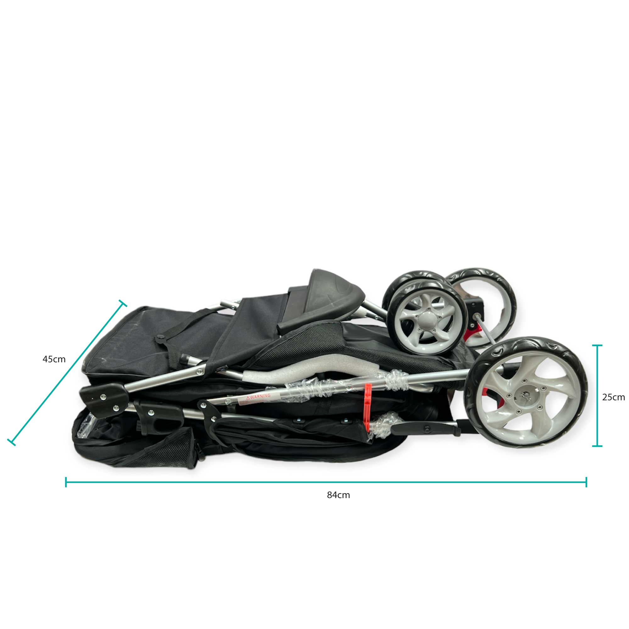 Pet Stroller Pram - Dog or Cat Black 3 Wheeled Folding Travel Buggy Pushchair-4