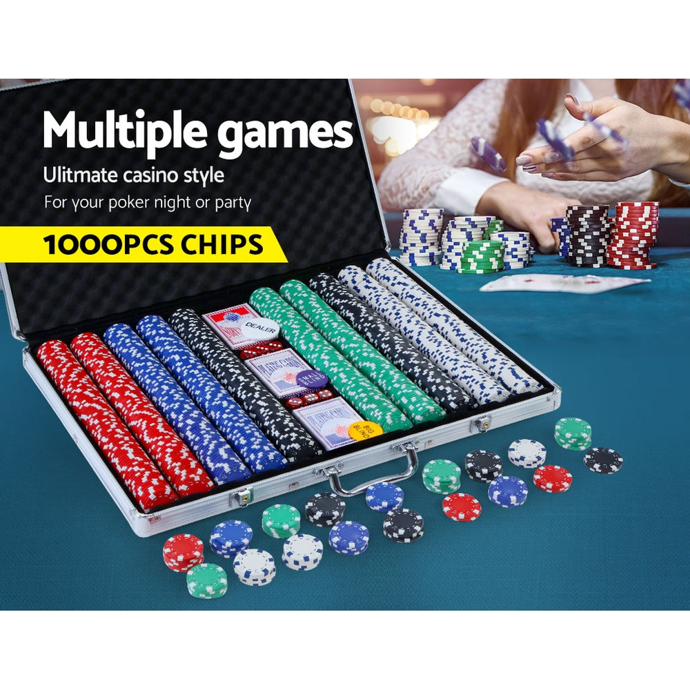 Poker Chip Set 1000PC Chips TEXAS HOLD'EM Casino Gambling Dice Cards-2