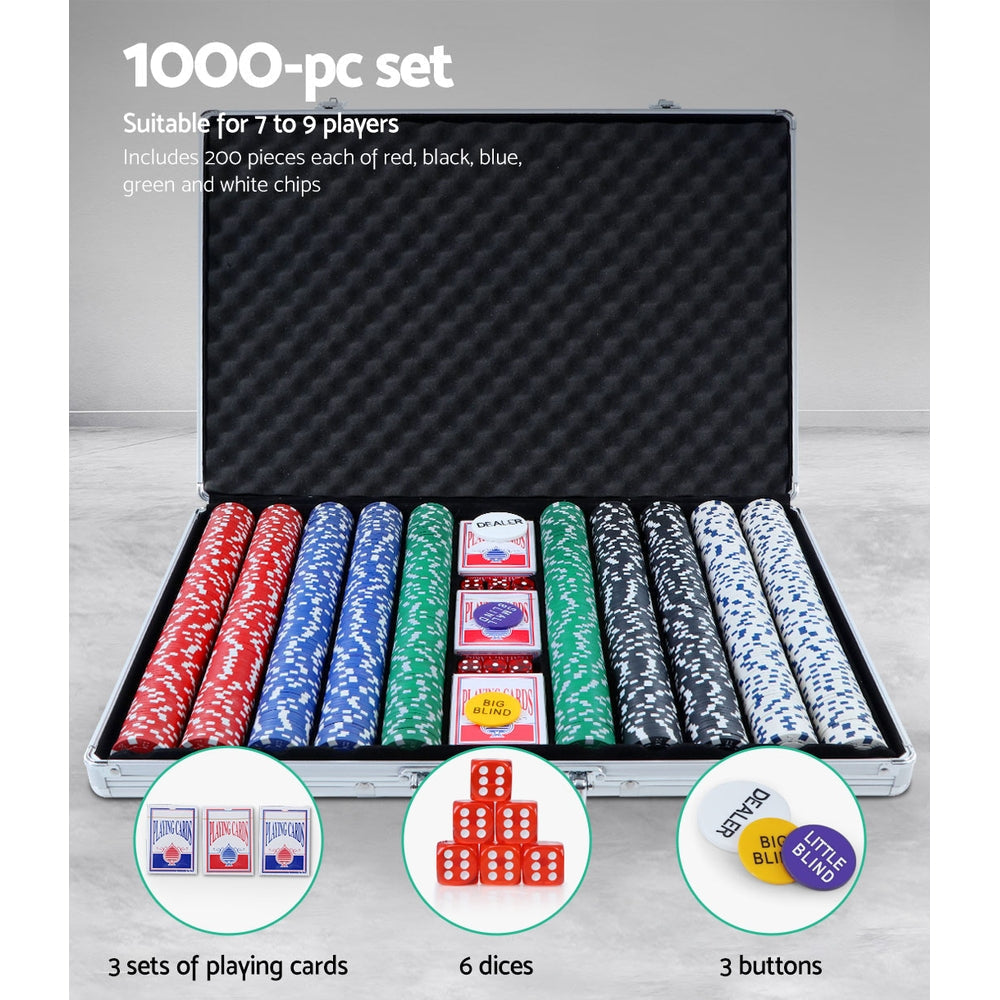 Poker Chip Set 1000PC Chips TEXAS HOLD'EM Casino Gambling Dice Cards-5