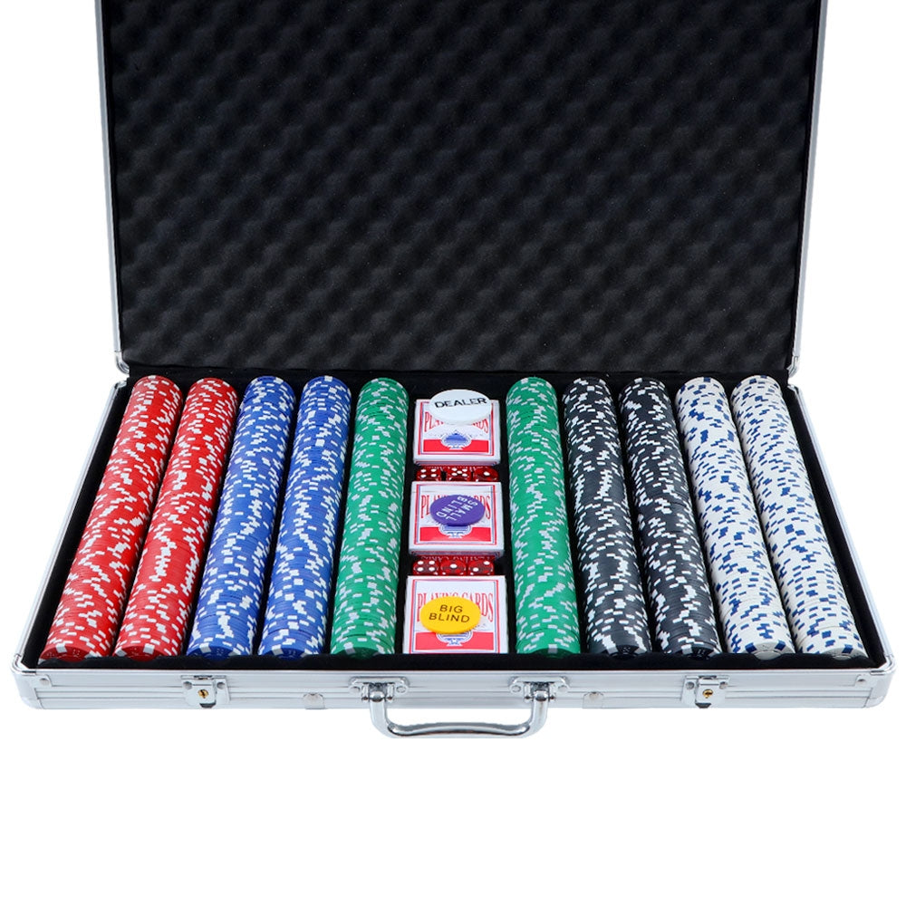 Poker Chip Set 1000PC Chips TEXAS HOLD'EM Casino Gambling Dice Cards-0