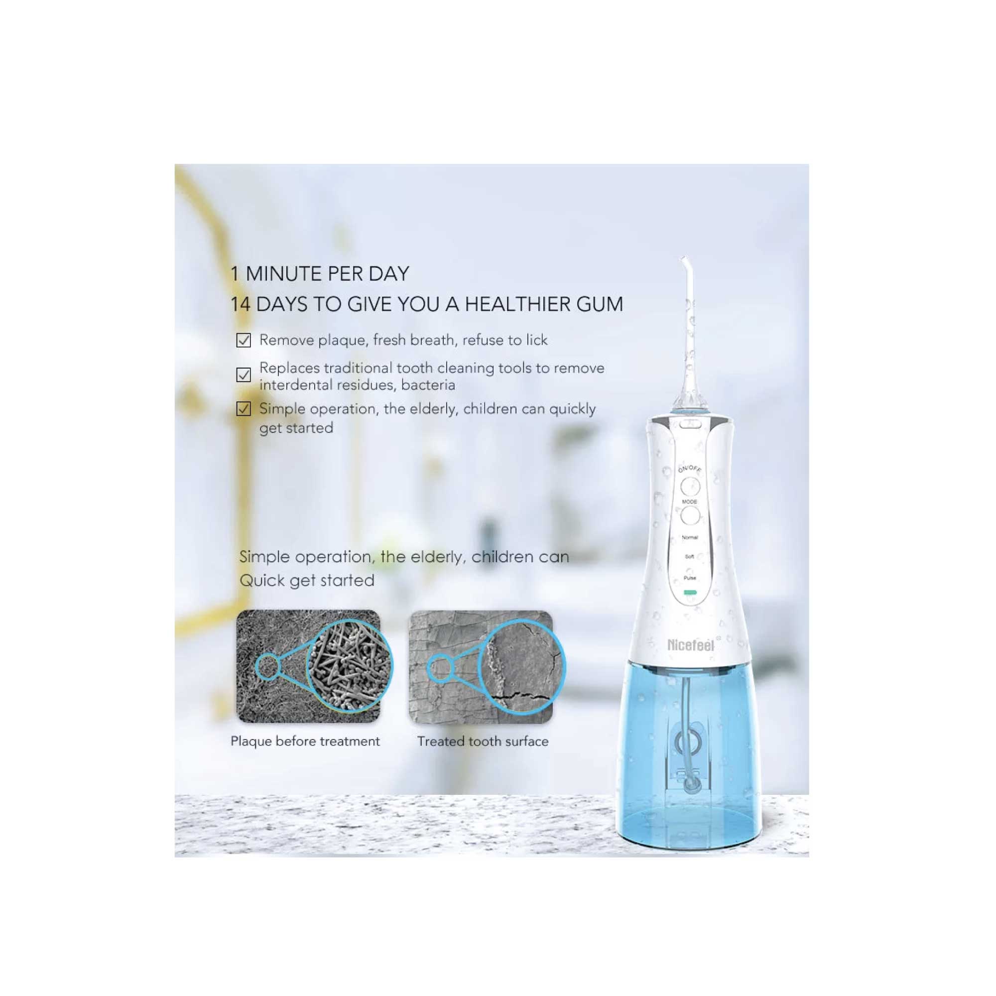 Portable Cordless Oral Teeth Irrigator 320ml - Dental Massage Flosser Rechargeable-3