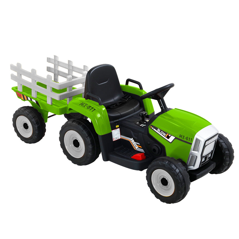 Rigo Ride On Car Tractor Trailer Toy Kids Electric Cars 12V Battery Green-2
