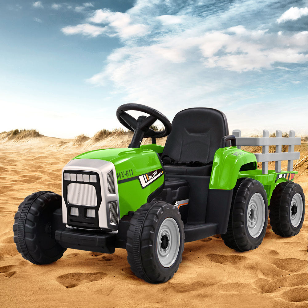 Rigo Ride On Car Tractor Trailer Toy Kids Electric Cars 12V Battery Green-7